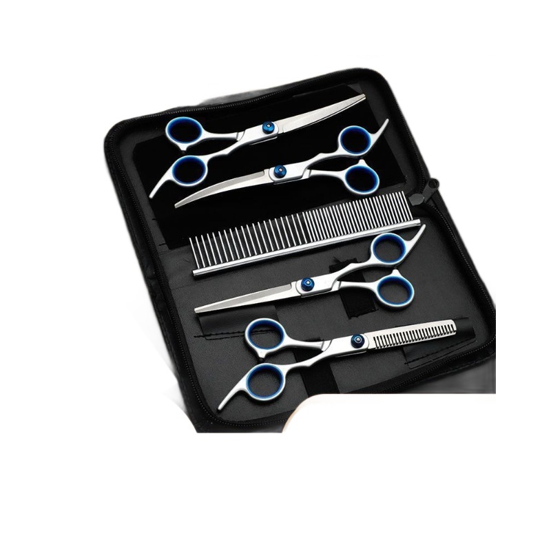 One Set 3 pcs Pet grooming scissors hair trimming scissors straight scissors curved scissors dog hair trimming scissors Teddy Bichon professional trimmer